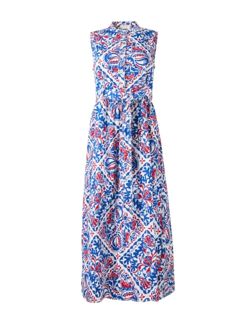 Empire Waist Women Dress to Accentuate the Bust and Conceal the WaistDaffodil Red White and Blue Print Dress