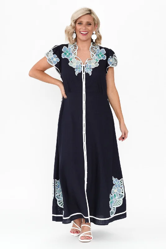 Shift Women Dress with a Simple and Classic Design for Everyday WearDelray Navy Lapis Embroidered Dress