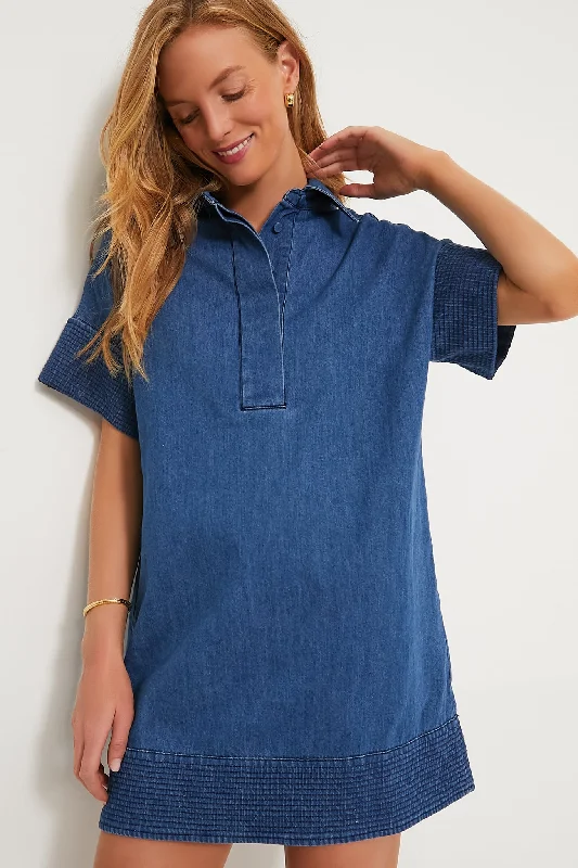 Ruffled Women Dress with Multiple Layers for a Playful and Girly StyleDenim Trapunto Stitch Sofia Shirt Dress