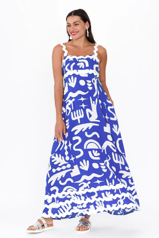 Halter Neck Women Dress to Show Off the Shoulders and NecklineEda Blue Abstract Maxi Dress