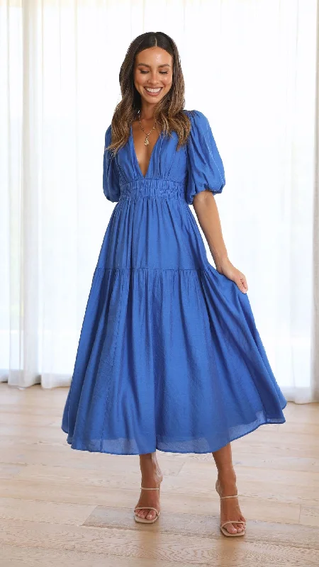 Off - the - Shoulder Women Dress for a Romantic and Feminine LookErin Midi Dress - Cobalt Blue