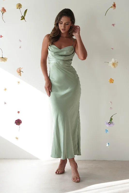 Mermaid - Style Women Dress with a Fitted Silhouette for Special OccasionsEverleigh Soft Satin Midi Dress | Sage