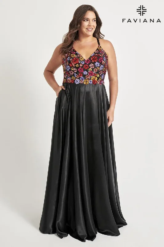 Plus Size Women Dress with a Flattering A - Line Cut for Comfort and StyleFaviana Floral A-Line Prom Dress 9558