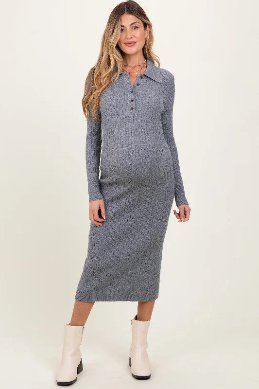 Halter Neck Women Dress to Show Off the Shoulders and NecklineHeather Grey Cable Knit Button Up Maternity Midi Dress