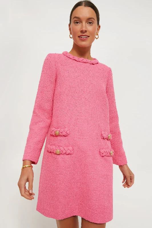 Halter Neck Women Dress to Show Off the Shoulders and NecklineHot Pink Tweed Long Sleeve Jackie Dress