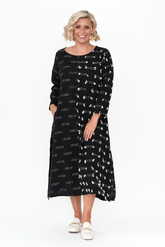 Off - the - Shoulder Women Dress for a Romantic and Feminine LookIlaria Black Dash Cotton Dress