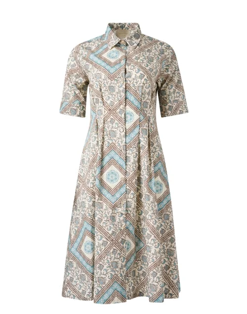 Sheath Women Dress with a Tailored Fit for a Professional LookIlaria Cream Print Cotton Shirt Dress