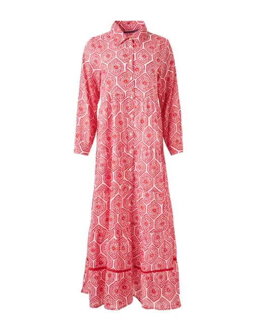 Pleated Women Dress with a Timeless and Elegant TextureJinette Red Tile Print Shirt Dress