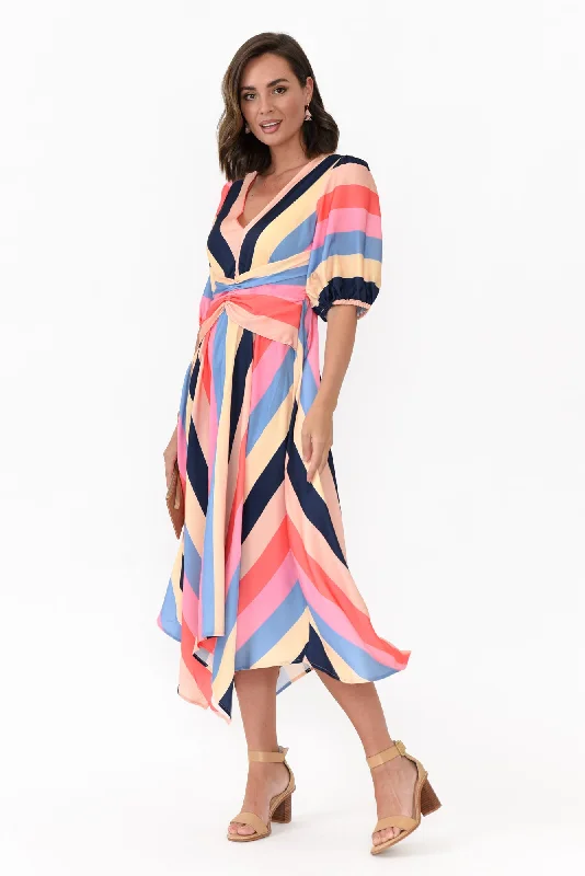 Shift Women Dress with a Simple and Classic Design for Everyday WearKeanu Carnival Stripe V Neck Dress