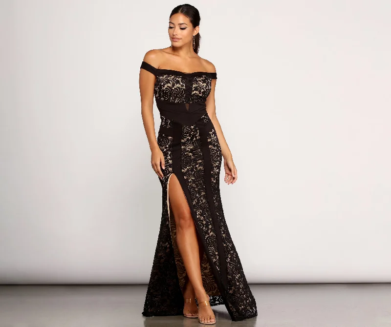 Little Black Women Dress with Sequins for a Glamorous Night OutTaylor Formal Off The Shoulder Lace Dress