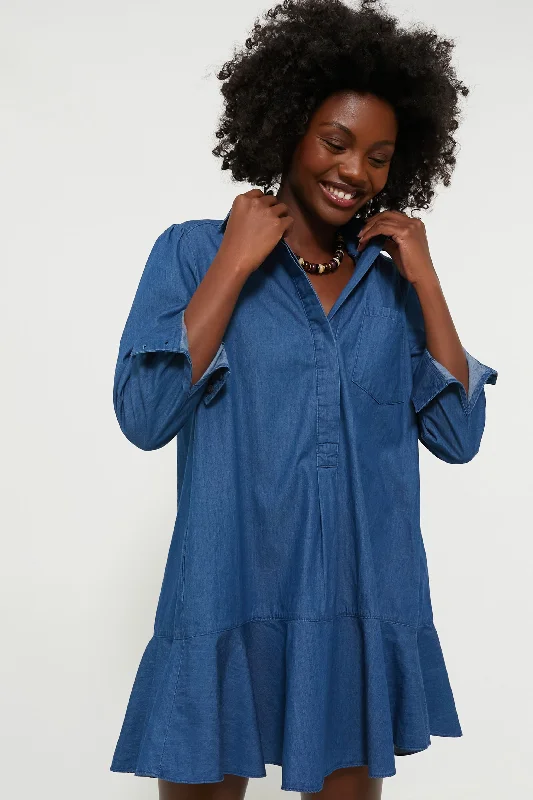 Pleated Women Dress with a Timeless and Elegant TextureLightweight Denim Callahan Shirt Dress