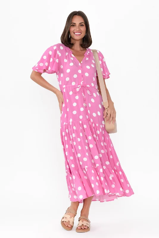 Mini Women Dress with a Short Hem for a Young and Trendy StyleLishka Pink Spot Tie Dress