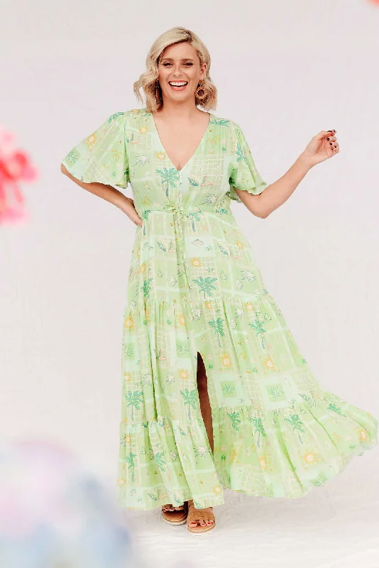 Halter Neck Women Dress to Show Off the Shoulders and NecklineMarcelle Green Tropical Tier Dress