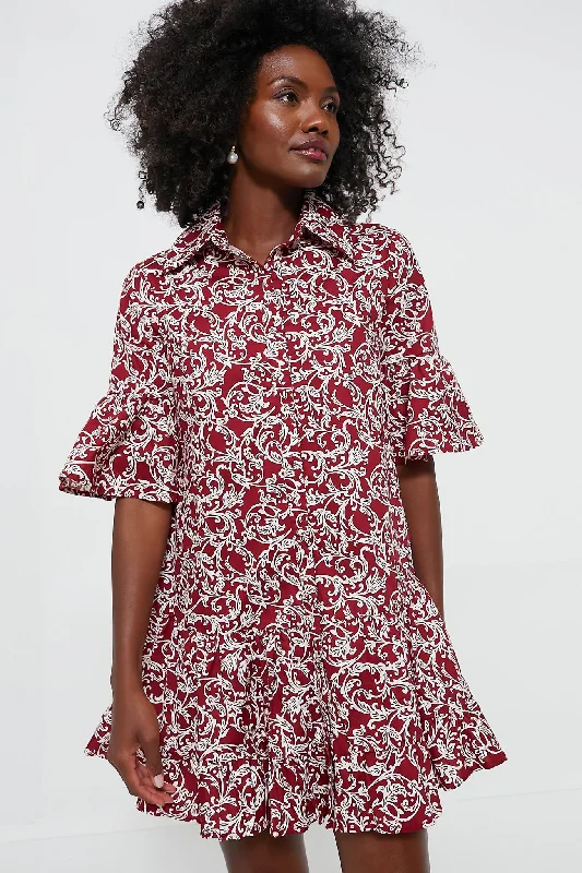 Empire Waist Women Dress to Accentuate the Bust and Conceal the WaistMaroon Vines Vera Shirt Dress