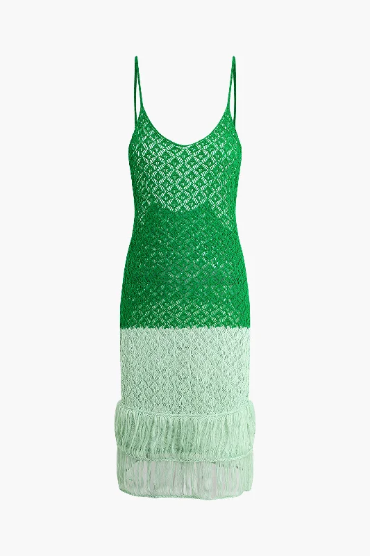 Strapless Women Dress with a Built - in Bra for Comfort and SupportContrast Crochet Slip Midi Dress