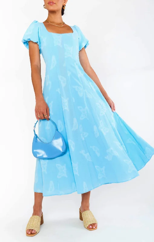 Mini Women Dress with a Short Hem for a Young and Trendy StyleMia Midi Dress ~ Blue Clip Butterfly