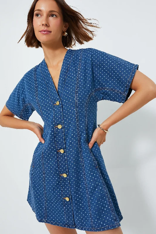 Wrap - Style Women Dress with Adjustable Fit for All Body TypesMid Blue Stone Light Jacquard Denim Mini Dress