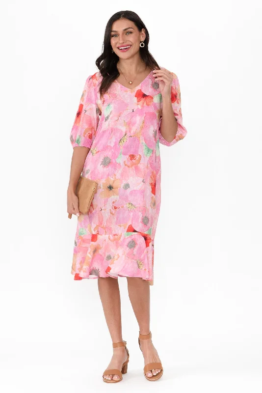 Printed Abstract Women Dress for a Modern and Artistic AppealMilos Pink Poppy Linen Blend Dress