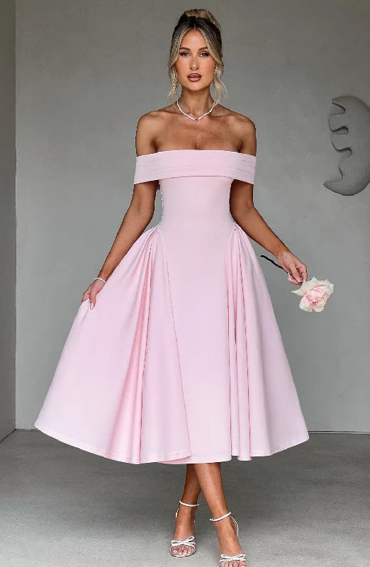 Pleated Women Dress with a Timeless and Elegant TextureMiranda Midi Dress - Blush