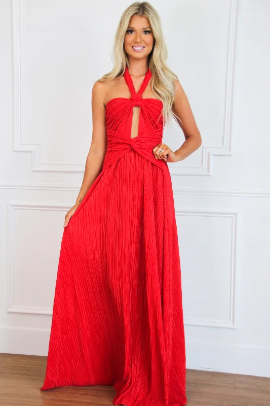 Wrap - Style Women Dress with Adjustable Fit for All Body TypesMisha Cutout Pleated Maxi Dress: Red