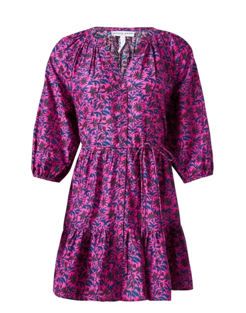 Long - Sleeve Women Dress in Velvet for a Luxurious Winter LookMitte Fuchsia Floral Dress