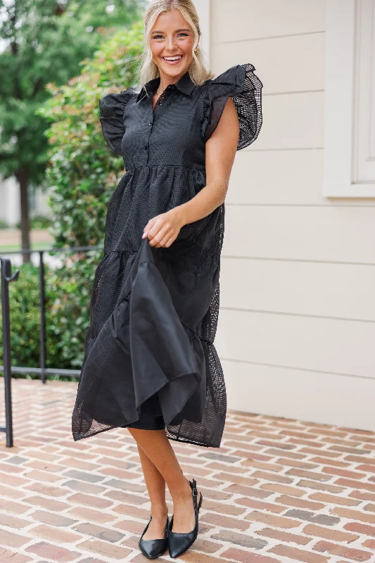 Pleated Women Dress with a Timeless and Elegant TextureMore Good Days Black Midi Dress