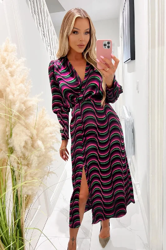 Sheath Women Dress with a Tailored Fit for a Professional LookMulti Printed Long Sleeve Wrap Top Midi Dress