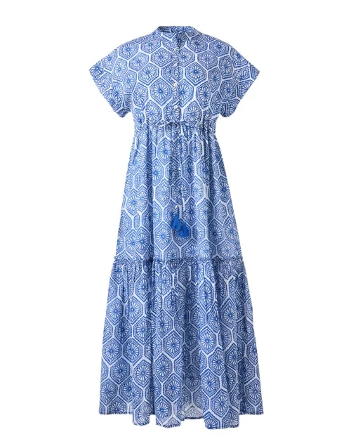 Printed Abstract Women Dress for a Modern and Artistic AppealMumi Blue Tile Print Shirt Dress