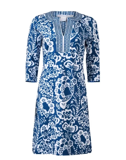 Pleated Women Dress with a Timeless and Elegant TextureNavy Floral Printed Jersey Dress