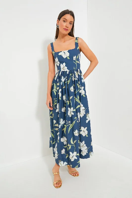 Strapless Women Dress with a Built - in Bra for Comfort and SupportNavy Orchid Scoop Neck Dress