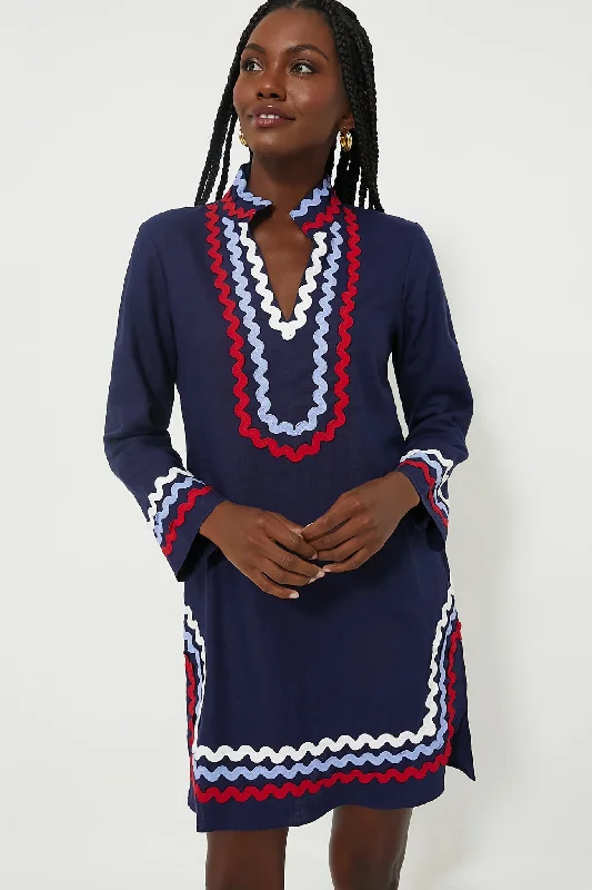 Maxi Women Dress with Floral Print for a Bohemian VibeNavy Red White & Blue Long Sleeve Classic Tunic