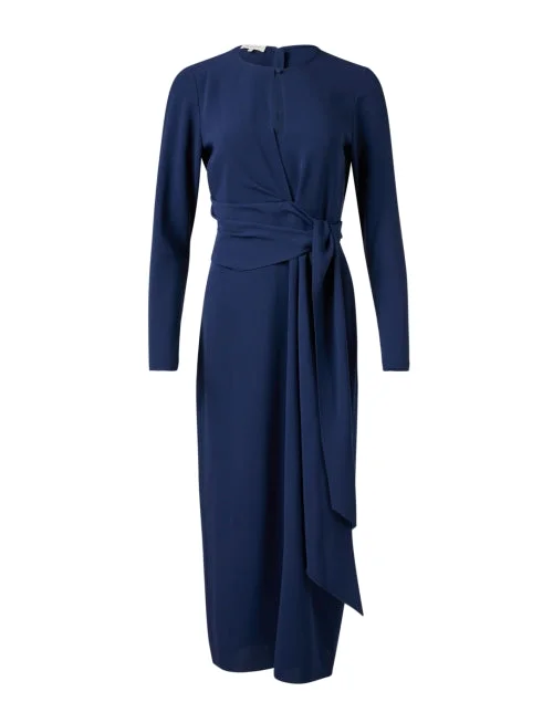 Plus Size Women Dress with a Flattering A - Line Cut for Comfort and StyleNavy Wrap Tie Dress