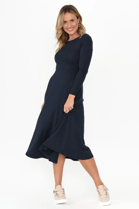 Strapless Women Dress with a Built - in Bra for Comfort and SupportOlivia Dark Navy Bamboo Sleeved Dress