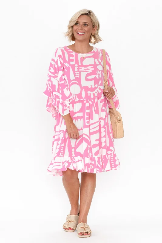 Empire Waist Women Dress to Accentuate the Bust and Conceal the WaistOsmund Pink Abstract Frill Dress