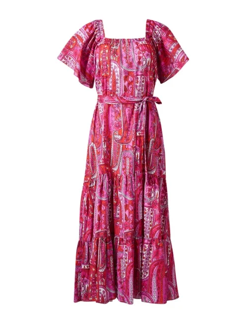 Sleeveless Women Dress in Bright Colors for Summer PartiesPalmira Pink Paisley Dress