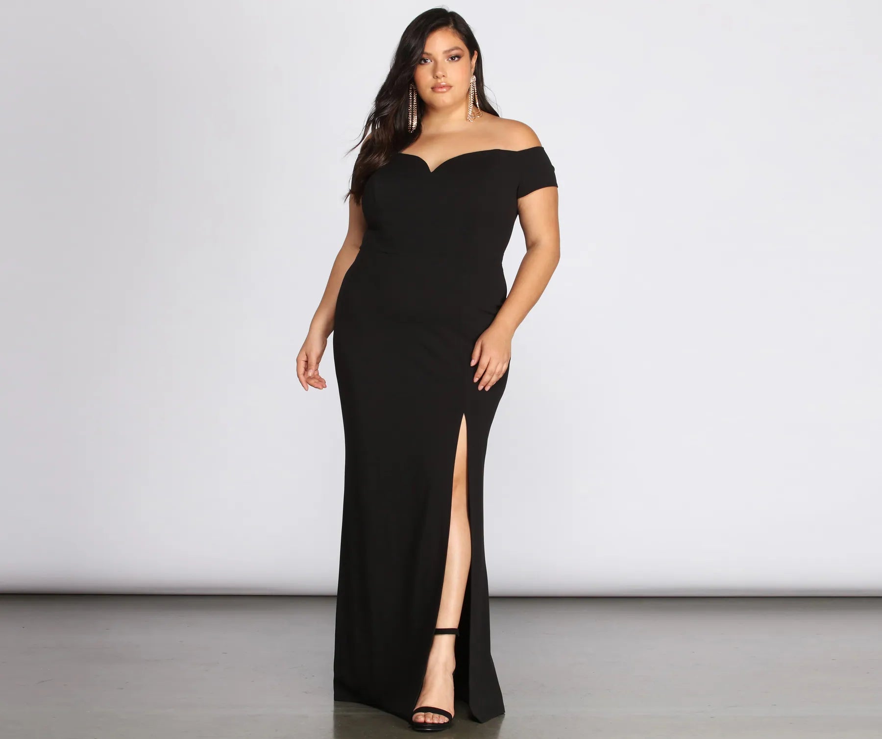 Ruffled Women Dress with Multiple Layers for a Playful and Girly StylePlus Oriana Off-Shoulder Gown