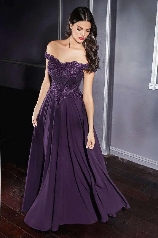 Ruffled Women Dress with Multiple Layers for a Playful and Girly StyleCinderella Divine CD7258 Prom Long Formal Off Shoulder Evening Lace Dress