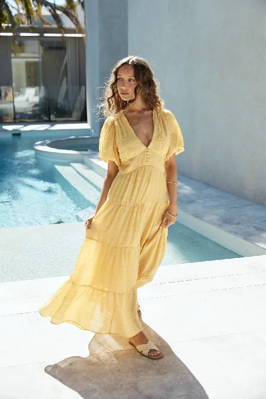 Backless Women Dress for a Sexy and Alluring Look at Evening EventsSecret Garden Maxi Dress Yellow