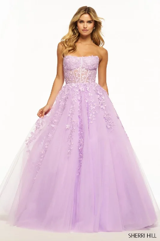 Off - the - Shoulder Women Dress for a Romantic and Feminine LookSherri Hill Strapless Lace Prom Dress 55993