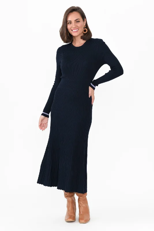 Halter Neck Women Dress to Show Off the Shoulders and NecklineTammy Navy Sleeved Knit Dress