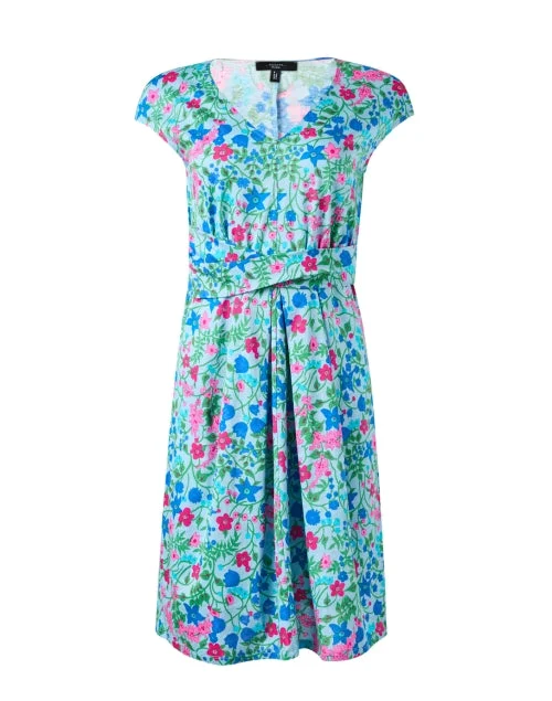 Sleeveless Women Dress in Bright Colors for Summer PartiesVicino Blue Multi Floral Cotton Dress