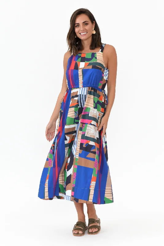 Empire Waist Women Dress to Accentuate the Bust and Conceal the WaistWaldon Blue Abstract Cotton Dress