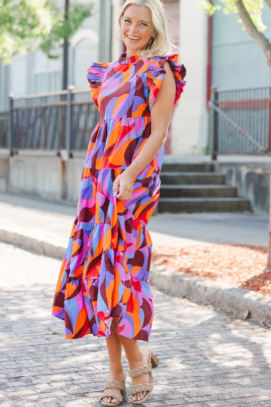 Lace - Embellished Women Dress for an Elegant and Sophisticated AppearanceWhatever It Takes Orange Abstract Midi Dress