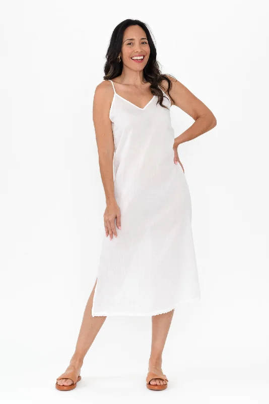 Backless Women Dress for a Sexy and Alluring Look at Evening EventsWhite Cotton Maxi Slip Dress