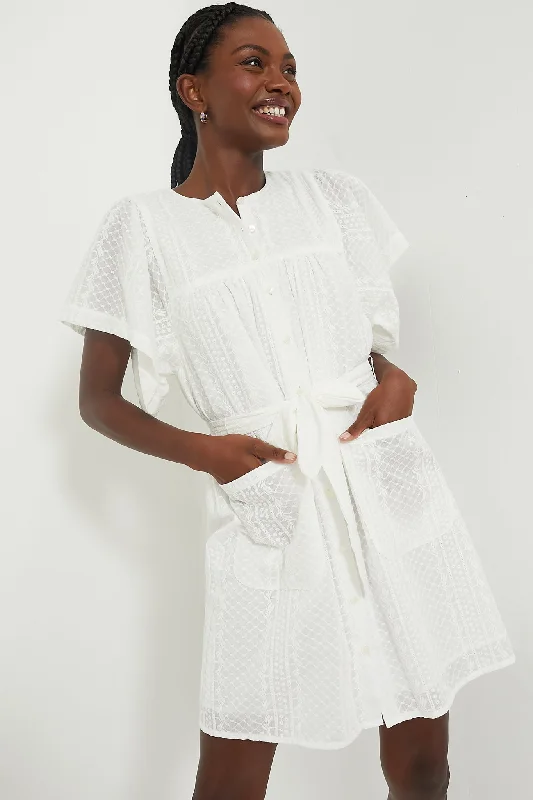 Off - the - Shoulder Women Dress for a Romantic and Feminine LookWhite Embroidered Marion Button Dress