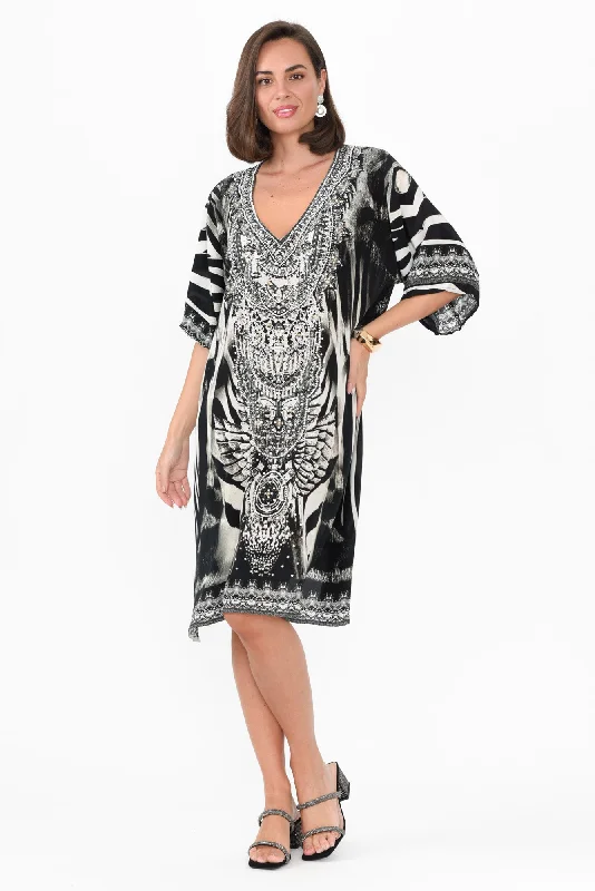 Printed Abstract Women Dress for a Modern and Artistic AppealZulu Black Silk Dress