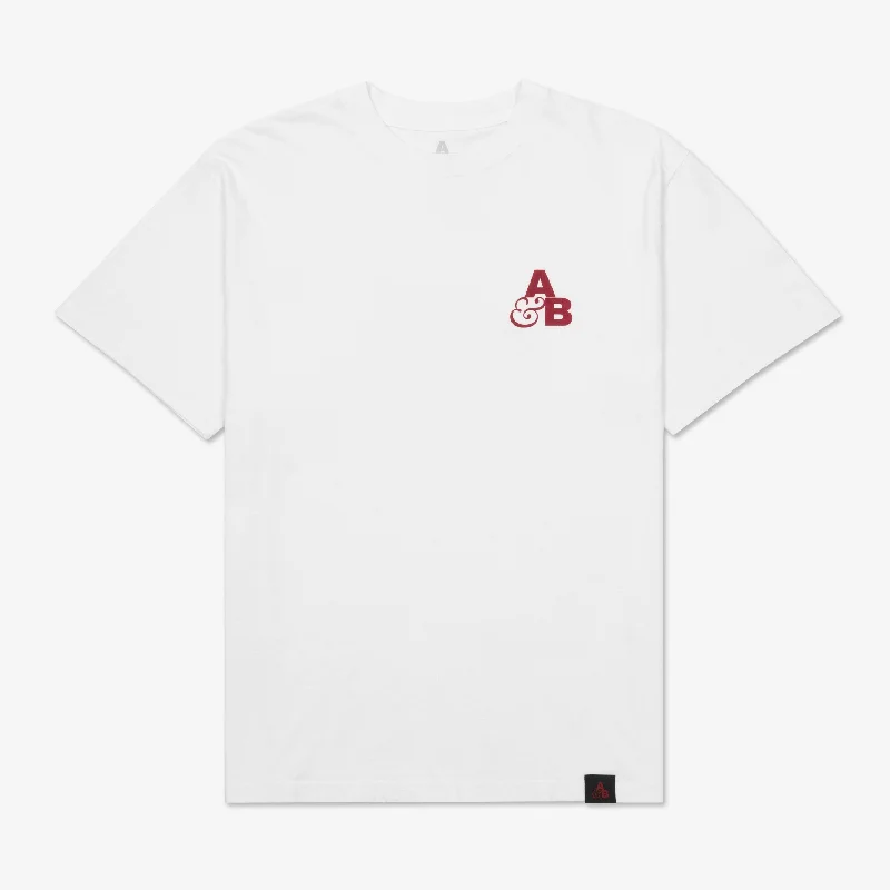 Embroidered Women T Shirt with Intricate DetailsAbove & Beyond Logo Tee / White & Red