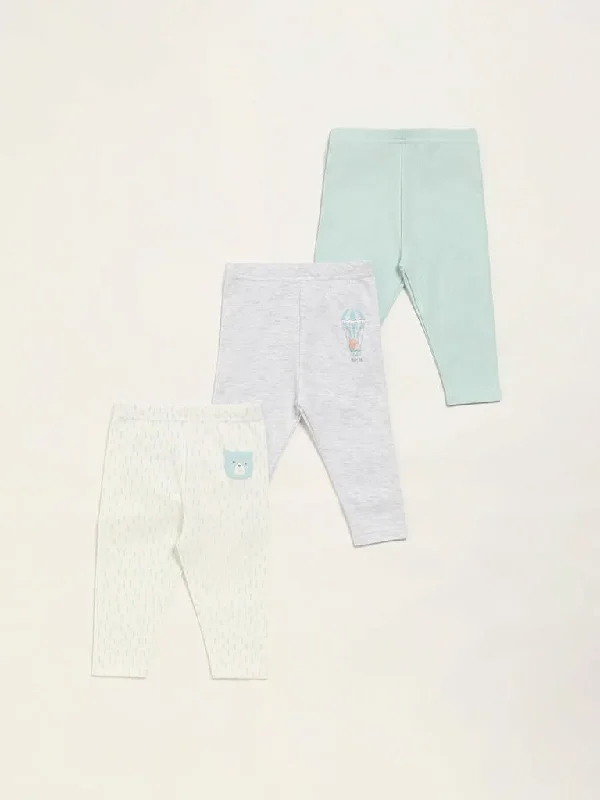 HOP Baby Blue Printed Pants - Pack of 3