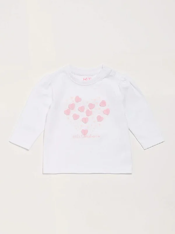 HOP Baby Heart Embellished White T-Shirt