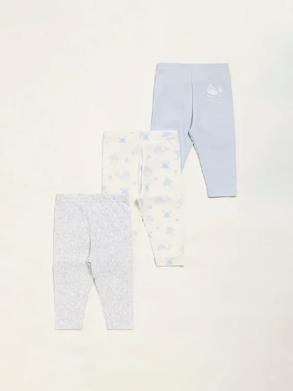 HOP Baby White Printed Pants - Pack of 3